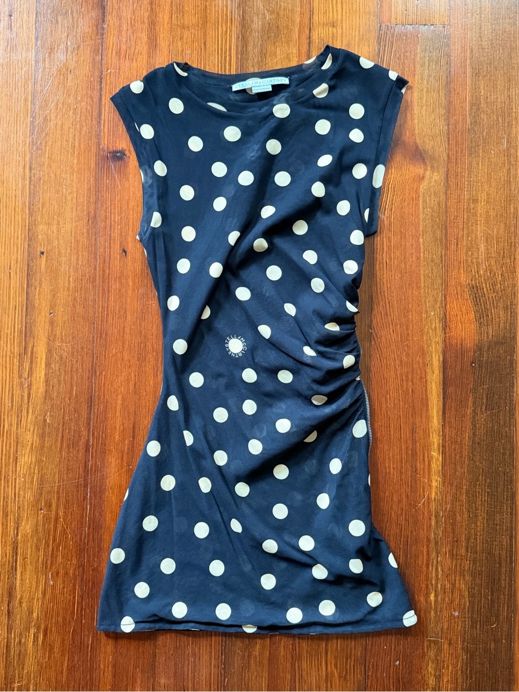 Polka Dot Ruched Black & Cream Top